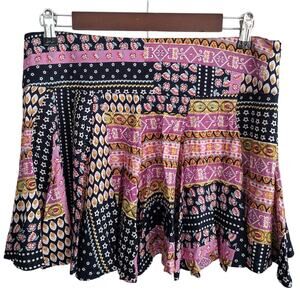 RAGA x Anthropologie | Boho Patchwork-Print Fit & Flare Mini Skirt Medium